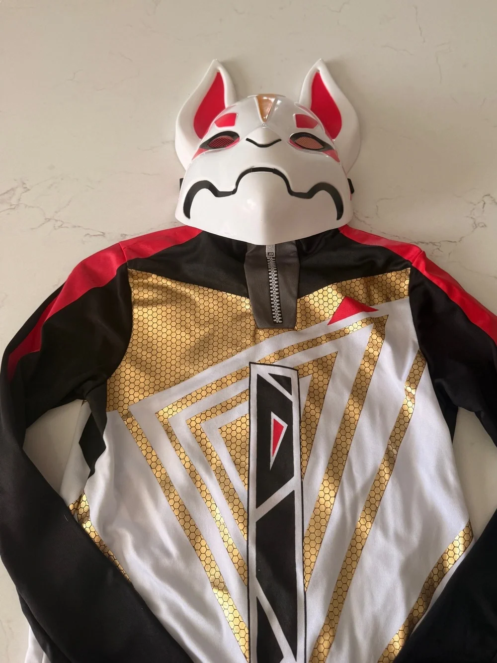 Kids White, Gold & Black Superhero Top with Fox Mask